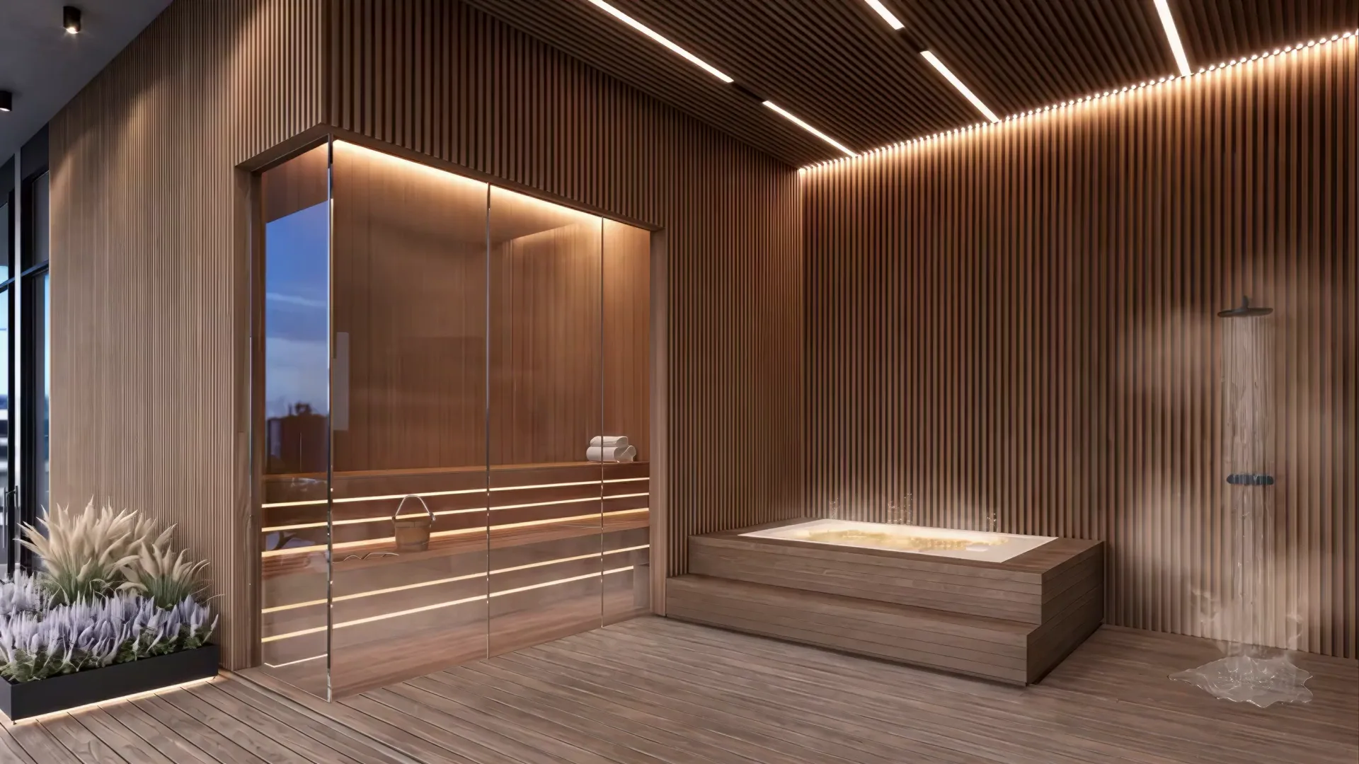 Visualización del sauna y el jacuzzi del Wellness & Spa de Mova del Sol.